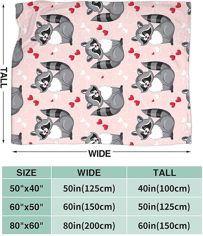 Tijuboni Pink Raccoon Throw Blanket Raccoon Gifts for Girls Boys Women Men Kids Adults Soft Flannel Fleece Blanket for Couch Sofa Bed Home Decor 40"x50"