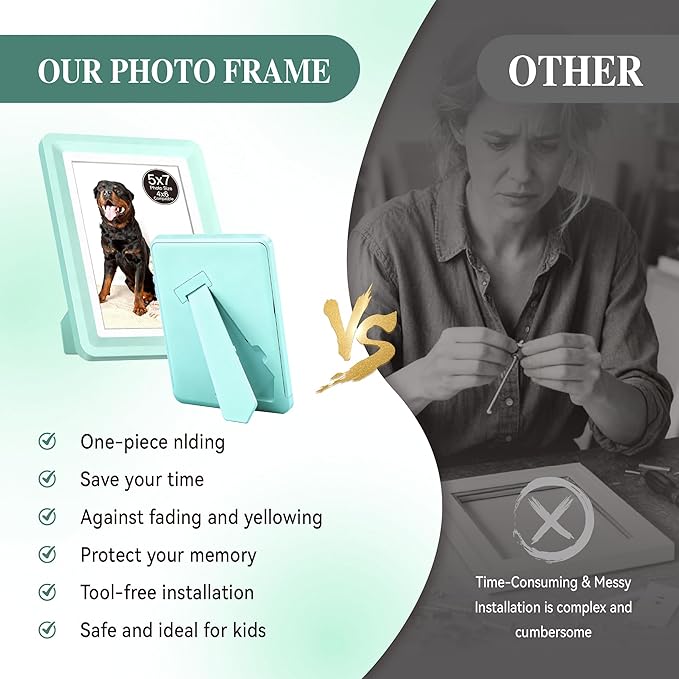 Green 5x7 Picture Frame with Acrylic Front, ABS Frame for 5x7 or 4x6 Photos, Shatterproof UV-Resistant Tabletop Photo Frame, Vertical/Horizontal Display for Home Décor