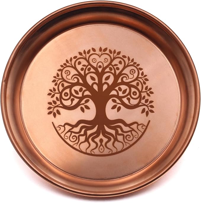 Copper Offering Bowl Prayer Ritual Plate Great for Altar,Incense Burner, smudging Bowl, Offering Dish,Candle Trays, Ash Catcher,Jewelry Dish(Life Tree)