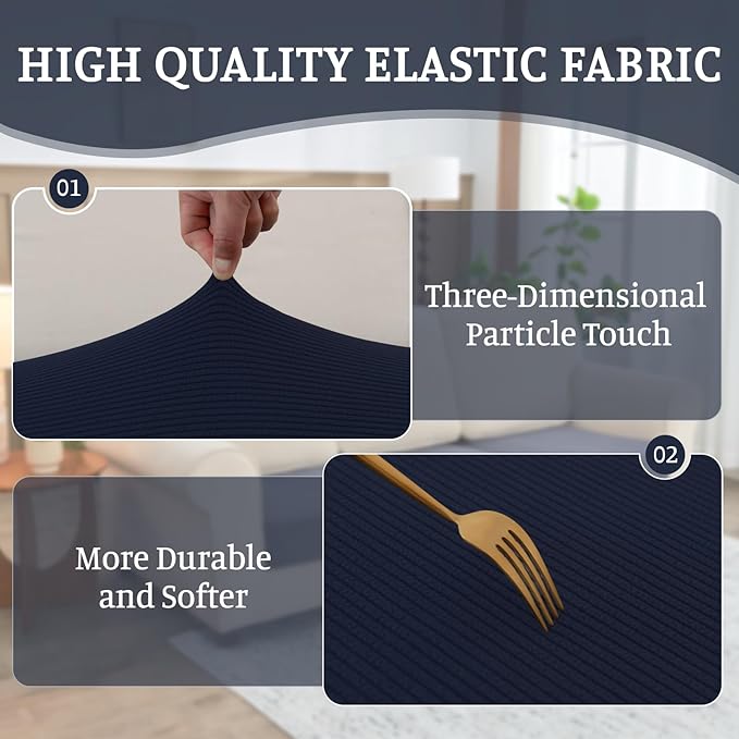 Sectional Couch Covers for Sofa Cushion L Shaped Couch Cover Washable Soft Couch Cushion Covers Stretch Sofa Slipcovers with 2 Pcs Pillowcases(4-Piece 3 Seater + 1 Chaise, Navy)