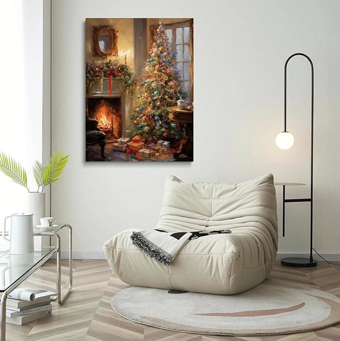 Christmas Tree Oil Paint Living Room Wall Art, Cottagecore Decor, 12x16inch Unframed