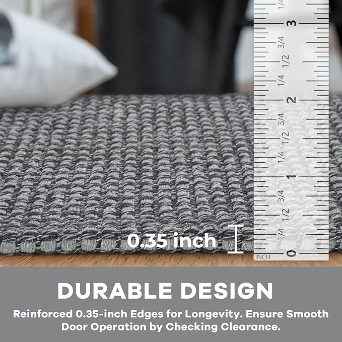 KOZYFLY Washable Area Rug 6x9 ft Rubber Backed Non Slip Rugs for Living Room Braided Cotton Bedroom Rug Woven Office Rugs Indoor Floor Carpets for Dining Bedroom Living Room, Grey/Dark Grey