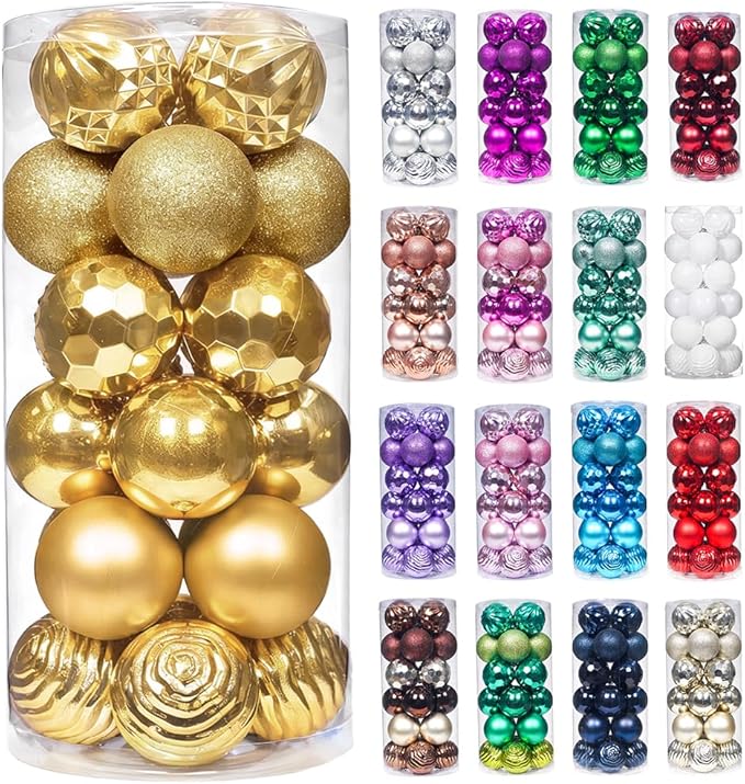 XmasExp 60mm/2.36" Christmas Ball Ornaments Shatterproof Christmas Ornaments Set Decorations for Xmas Tree Balls - 24ct (2.36'', Gold)