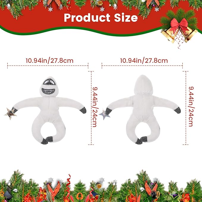 Christmas Tree Topper Abominable Snow Monster Ornament, Poseable Handmade Abominable Chimpanzees Hugger with Star, Can be Hung Snowman Tree Topper Xmas Decorations (White)