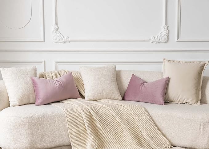 JUSPURBET Pink Purple Throw Pillow Covers Set of 2 Decorative Velvet Pillow Covers for Couch Sofa Bed Soft Lumbar Cushion Covers with Invisible Zipper for Living Room Home Decor,12x20 inch