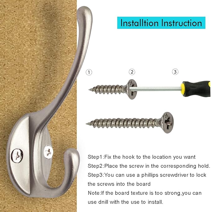 IBosins 10 Pack Dual Coat Hooks Wall Mounted with 40 Screws Retro Double Hooks Utility Silvery Hooks for Coat, Scarf, Bag, Towel, Key, Cap, Cup, Hat (Silvery)