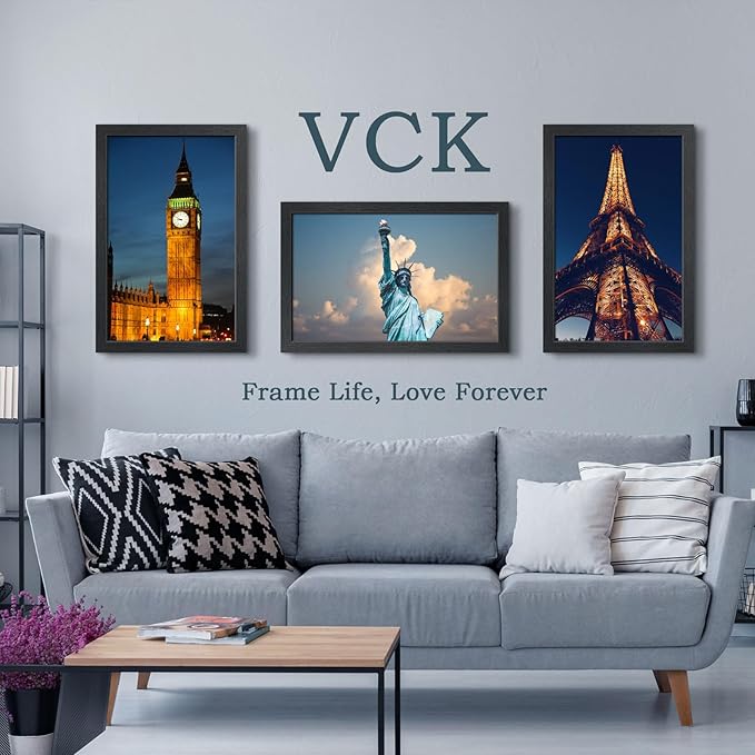 VCK 14x22 Picture Frame Set of 4 - Black, Gallery-Quality Wood Poster Frames, 1.1-Inch Wide Border, Polished Plexiglass, Vertical or Horizontal Wall Display for Photo/Art/Prints, Black