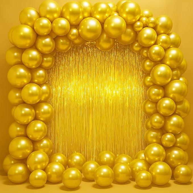 3.3 x 6.6 ft Foil Fringe Backdrop Curtains, Tinsel Streamers Party Decorations, Fringe Backdrop for Birthday, Baby Shower, Gender Reveal, Graduation (3, Gold)