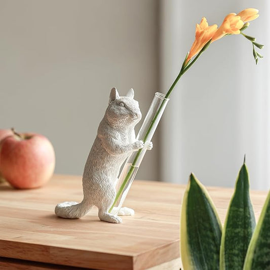 Whimsical Chipmunk Decorative Vase - Handcrafted Art, Realistic Charm, White Single Flower Vase for Modern Living Room Decor, House Aesthetic, Cute Entryway Decor, Unique Gift for Wife