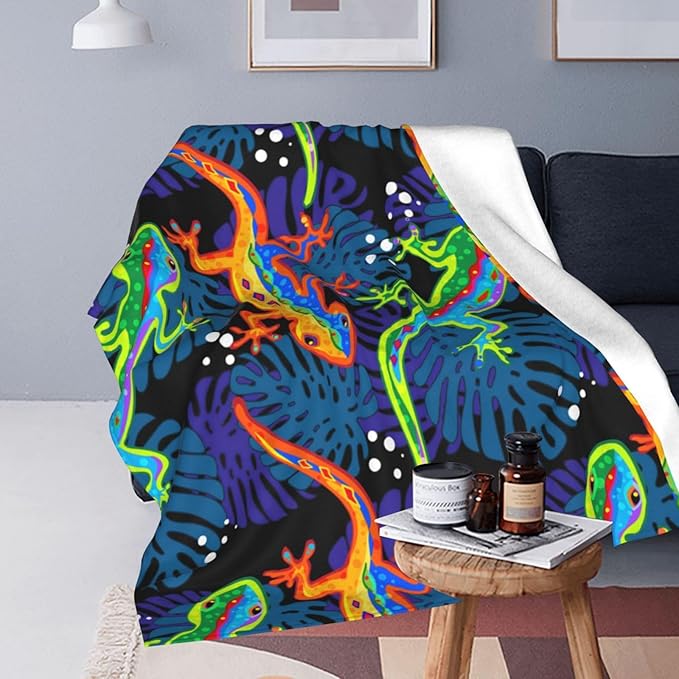 Lizard Throw Blanket Lizard Palm Decor Blanket Super Cozy Plush Lightweight Soft Plush Flannel Fleece Blanket Gifts for Reptiles Lover Girls Boys Kids Women Men for Sofa Bed Couch 40"X50"