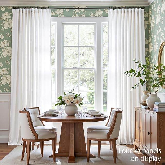 jinchan Linen Blend Curtains 96 inch Length 2 Panels for Bedroom Living Room, Floor to Ceiling 50 inch Wide Farmhouse Drapes with Rod Pocket Back Tab(50W x 96L, Off White)