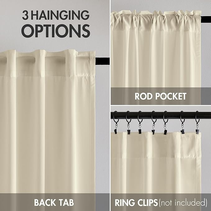 EMEMA Cream Privacy Sheer Curtains 96 Inches Long 2 Panels Set, Non-See-Through Light Filtering Semi Sheer Curtains for Bedroom Living Room, Window Drapes That Let Light in, 52x96 Inch
