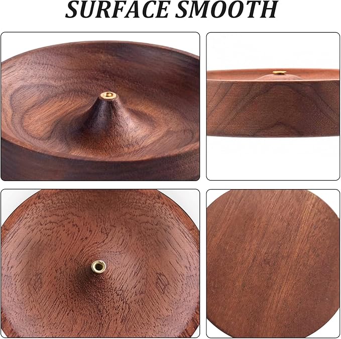 Incense Holder,Black Walnut Hand - Crafted Round Burner for Sticks with Ash Catcher,Perfect for Relaxation at Home, Yoga,Spa & as a Gift