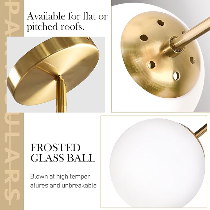 8" Globe Pendant Light Gold Mid Century Modern Light Fixture Globe Pendant Lights Kitchen Island Milk Glass Pendant Light Brushed Brass Finished with Milk Glass Lampshade for Dining Room