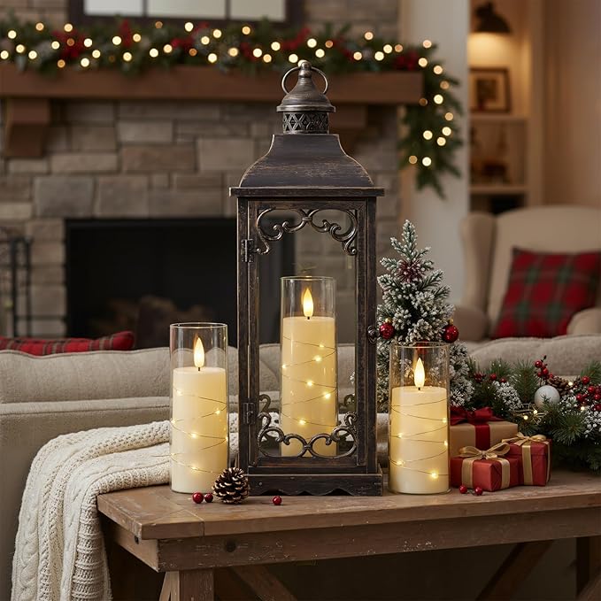 Raycare Flameless Candle with Remote Timer, 3 Flickering Acrylic Battery Operated LED Pillar Candles with Embedded Star String for Christmas, Home Decor, and as a Gift(Ivory)