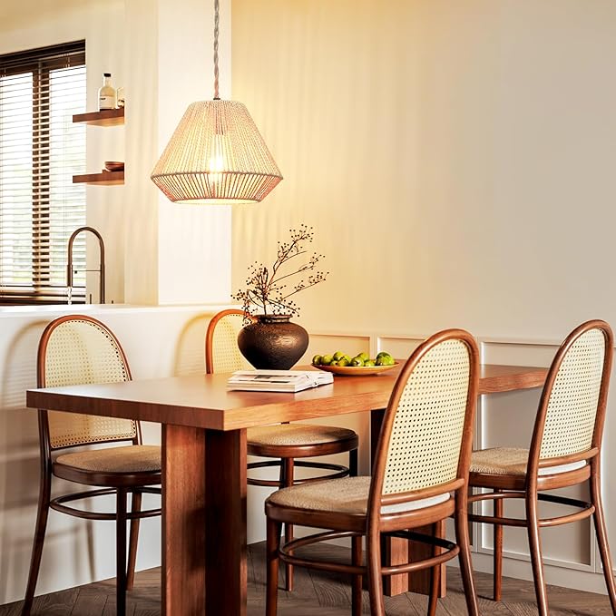 Plug in Pendant Light Rattan Hanging Lamp, Rattan Pendant Light with on/Off Switch,Rattan Woven LampShade Hanging Lamp Plug in for Living Room,Bedroom,Farmhouse