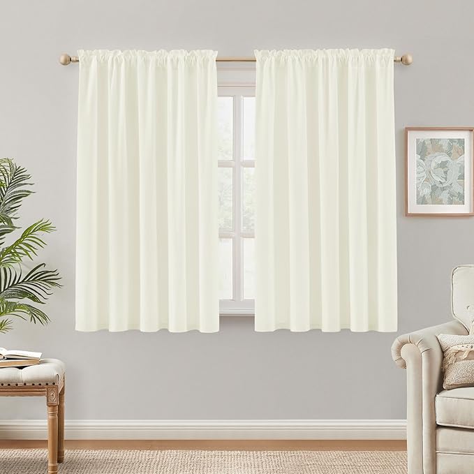HOMEIDEAS Non-See-Through Ivory Privacy Semi Sheer Curtains 63 Inches Long 2 Panels Set Light Filtering Curtains for Living Room Bedroom Drapes,W52xL63