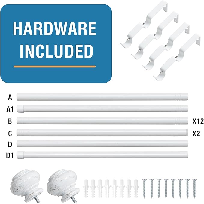 H.VERSAILTEX Double Curtain Rods for Windows 16.2 to 137.4 Inches 3/4 inch Diameter Adjustable Decorative Telescoping Double Curtain Rod with Brackets Heavy Duty Splicing Double Curtain Rods, White