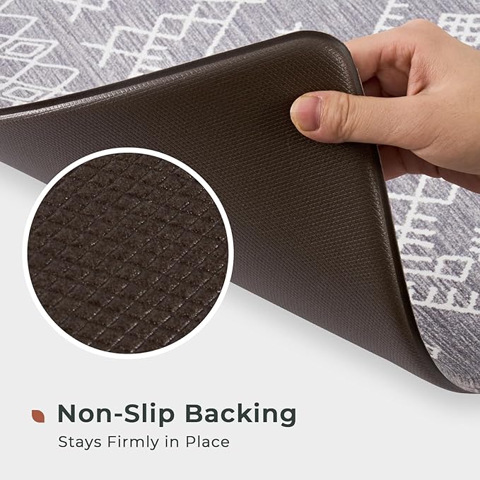 FRESHMINT Anti Fatigue Kitchen Mats for Floor 2 Piece Set, Waterproof & Non-Skid Moroccan Geo Kitchen Rugs, Cushioned Kitchen Mat for Standing Washable Comfort Desk Kitchen Runners, 17x30''+17x47''