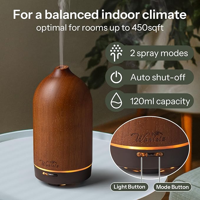 Wanlola 120ml Wood Essential Oil Diffuse - Oil Diffuser for a Pleasant Indoor Atmosphere -Aromatherapy Diffusers for Home or Office