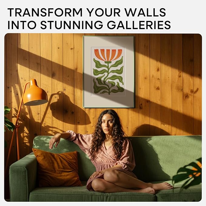 Homeforia A1 Poster Frame Sage Green, High End Metal A1 Large Picture Frames with Mat A2 Photo, 23.4 x 33.1 Frames Matted to 16.5 x 23.4 Print, 23.4x33.1 Thin Frame, Tempered Glass, Wall Kit, Set of 2