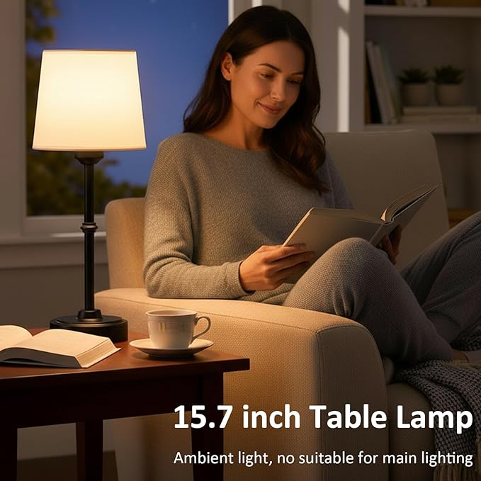 Cordless LED Table Lamp, Portable Fabric Shade Desk Lamp, 6000mAh Rechargeable Battery Operated Lighting, 3000K Warm Ambient Light for Restaurant/Bar/Bedroom/Beside/Nightstand, Black