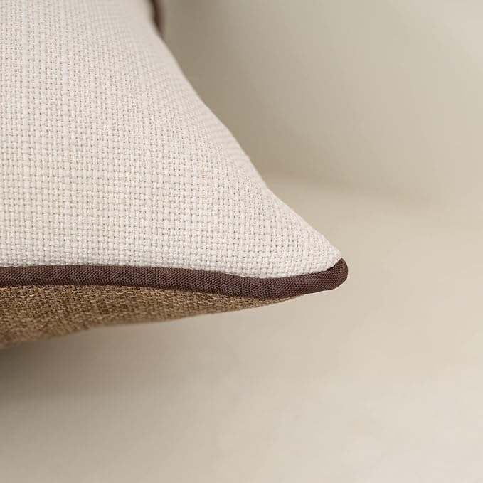 Yangest Patchwork Pillow Cover 12x20 Inch Luxury Cotton and Linen Cushion Cover Rectangle Pillowcover for Couch Bedroom Living Room,Brown