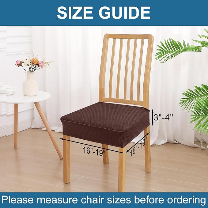 Smiry Waterproof Seat Covers for Dining Room Chairs Set of 8, Stretch Jacquard Removable Washable Chair Seat Slipcovers Protector, No Rear Covers, Light Chocolate
