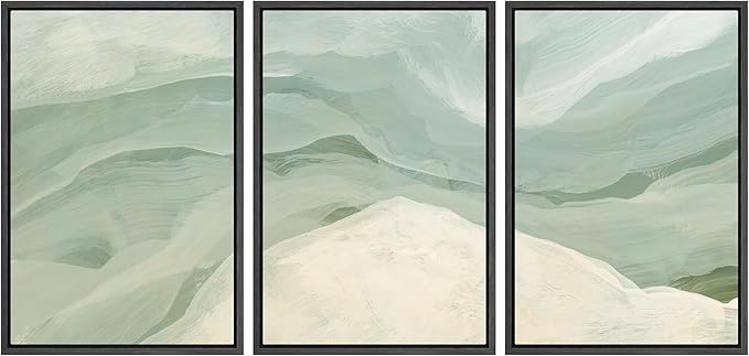 MUDECOR Framed Wall Art Print Set Pastel Waves Blue and White Tones Illustrations Modern Art Boho Decorative Colorful Chic for Living Room, Bedroom, Office - 16"x24"x3 Black