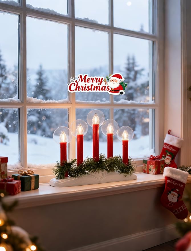 5-Light Electric Window Candle Lamp, Constant-On LED Flameless Tapers - Minimalist Plug-in Candelabra for Holiday, Wedding & Year-Round Home Decor
