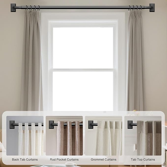 Black Curtain Rods, Heavy Duty Wrap Around Curtain Rod for Windows 66 to 120 Inch, Adjustable Decorative Blackout Drapery Pole, Modern Room Darkening Rod for Blackout Curtains, Matte Black
