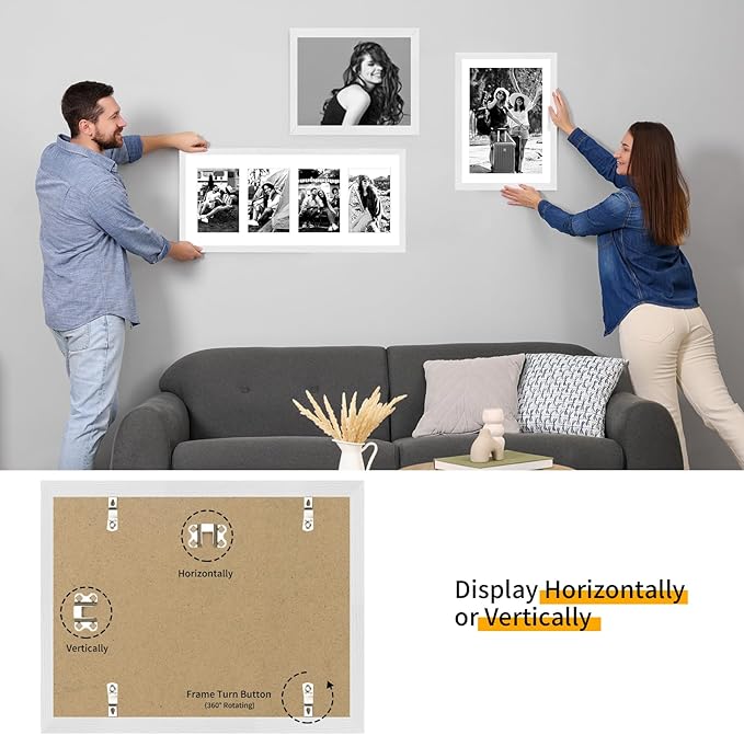 8.5x11 Oak Wood Picture Frame - Minimalist 8.5x11 Picture Frame with Mat Display 2Pcs 5x7 Photos, 5x7 Picture Frame Wood, Natural Solid Wooden Picture Frames(1 Pack, White)