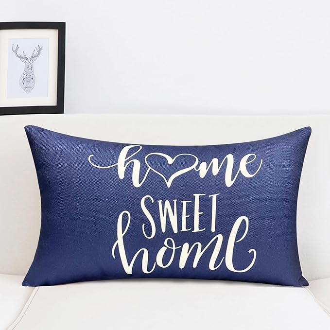 Decorative Throw Pillow Covers Set of 4 Blue Pillow Covers 12x20 inch Throw Pillow Cases Linen Square Pillow Case,Farmhouse Outdoor Modern Boho Pillow Covers for Couch Sofa Living Room