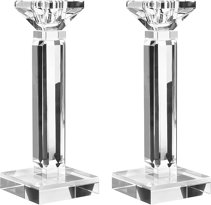 kitCom Crystal Candle Holders Set of 2, 8.27" Tall Crystal Candlestick Holders, Candlestick Holders Taper Candle Holders for Table Wedding Housewarming Gifts Decor