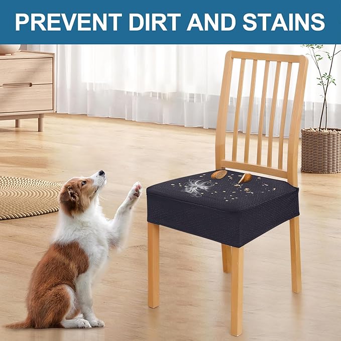 Smiry Waterproof Seat Covers for Dining Room Chairs Set of 4, Stretch Jacquard Removable Washable Chair Seat Slipcovers Protector, No Rear Covers, Dark Grey