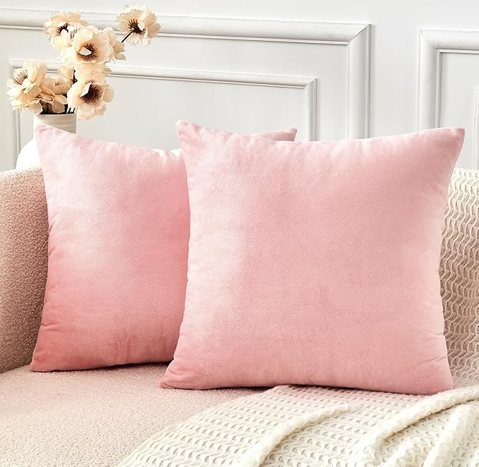 Throw Pillow Covers Pink Set of 2 22x22 Inch Pillow Covers, Soft Velvet Cute Decorative Pillowcases for Couch Sofa Bed, Home Boho Decor, Modern Cushion Covers