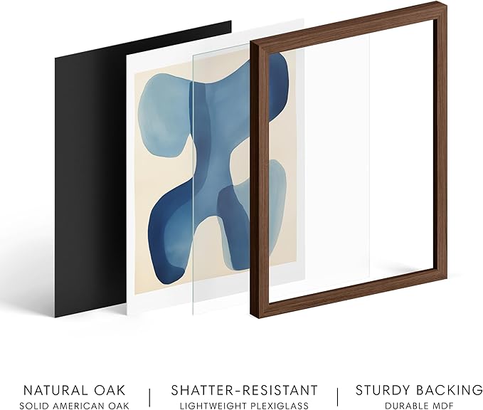 HAUS AND HUES Modern Abstract Wall Art - Blue and Green Living Room Art, Modern Artwork for Walls, Minimalist Picture for Living Room(Blue Shapes, Walnut Frame, 16x20)
