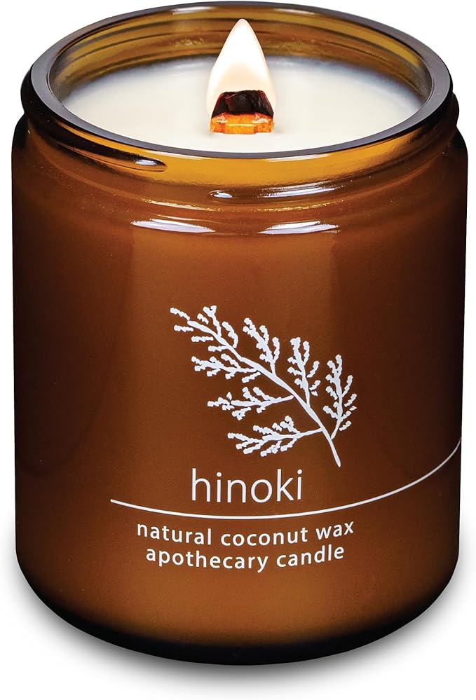 Hemlock Park Crackling Wood Wick Candle Handcrafted with Natural Coconut Wax (Standard 8 oz, Hinoki)