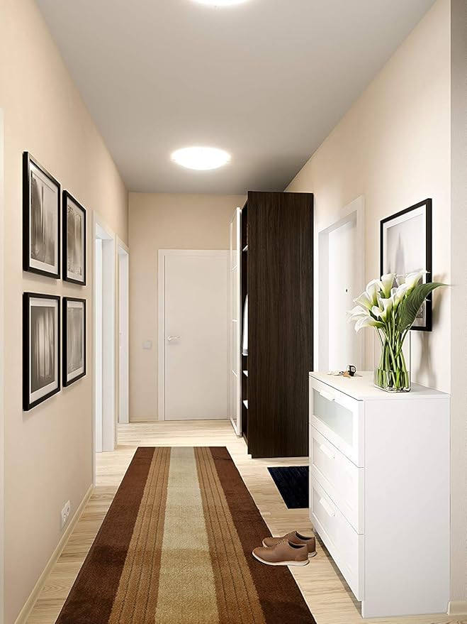 Custom Size Hallway Runner Rug, Slip Resistant, 26 Inch Wide X Your Choice of Length, Lines Brown, 26 Inch X 6 feet