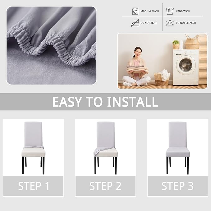 Dining Chair Covers Set of 4, Stretch Kitchen Removable Washable Chairs Slipcovers Seat Protector for Home, Party, Banquet (Light)