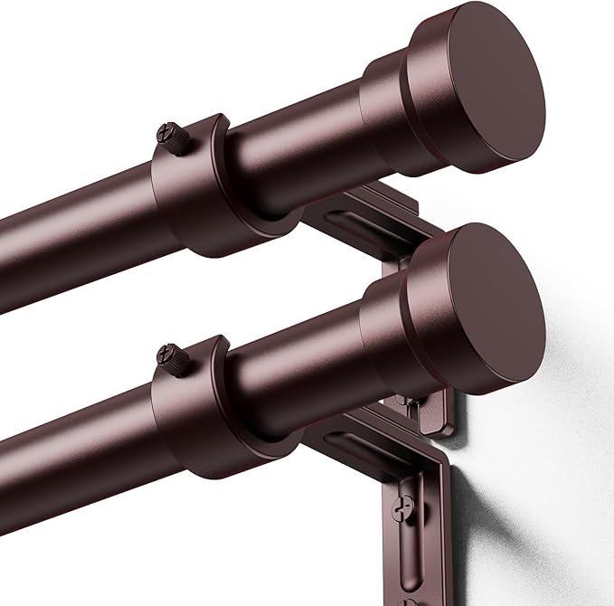YaFex Curtain Rods 2 Pack 32-84 Inch, Heavy Duty 1 Inch Curtain Rod, Bronze Long Adjustable Window Treatment Rods, Modern Design, Easy Installation