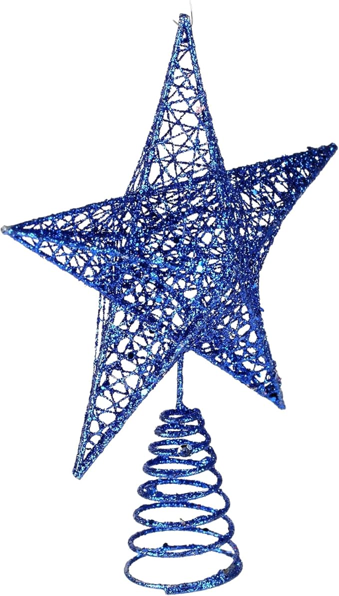 BinaryABC Christmas Tree Topper Star,Glittering Christmas Tree Decoration Ornaments,20cm (Dark Blue)