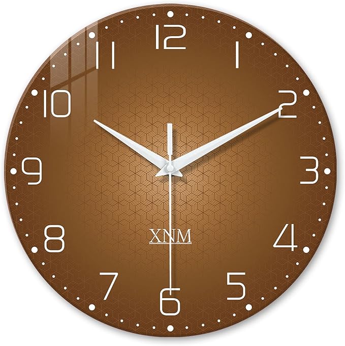 XNM Minimalist Wall Clock for Office Round Brown Wall Clock Battery Operated 20 Inch Glass Big Silent Clock Analog