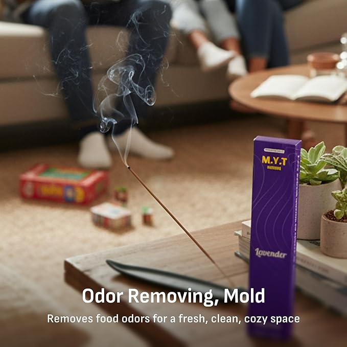 M.Y.T Lavender Incense Sticks Natural – 100% Natural, Long-Lasting, Low Smoke – Aromatherapy for Relaxation, Meditation & Sleep – Calming Floral Scent – 60 Sticks