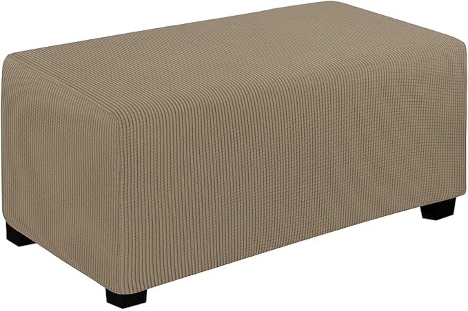 Easy-Going Stretch Ottoman Cover Folding Storage Stool Furniture Protector Soft Rectangle slipcover with Elastic Bottom(Ottoman Large,Natural)
