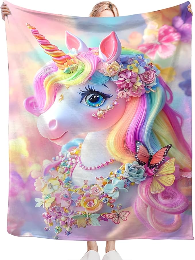 Tijuboni Pink Unicorn Throw Blanket Unicorn Gifts for Girls Women Boys Men Kids Adults Soft Flannel Fleece Blanket for Couch Sofa Bed Home Decor 40"x50"