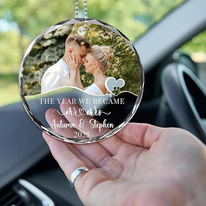 2025 Personalized Our First Christmas Ornament, 1st Christmas as Mr and Mrs Ornament, Ornaments Wedding Gifts for Couples Married (Mr&Mrs Photo Car Ornament)