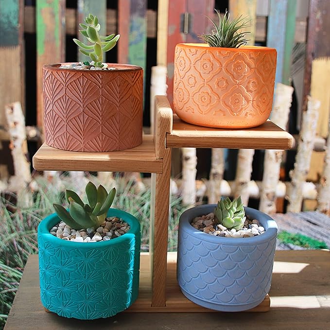 Round Concrete Flower Pot Silicone Mold Vintage Pattern Plaster Succulent Planter Vase Mold Candle Pen Holder Epoxy Resin Cement Clay Mould