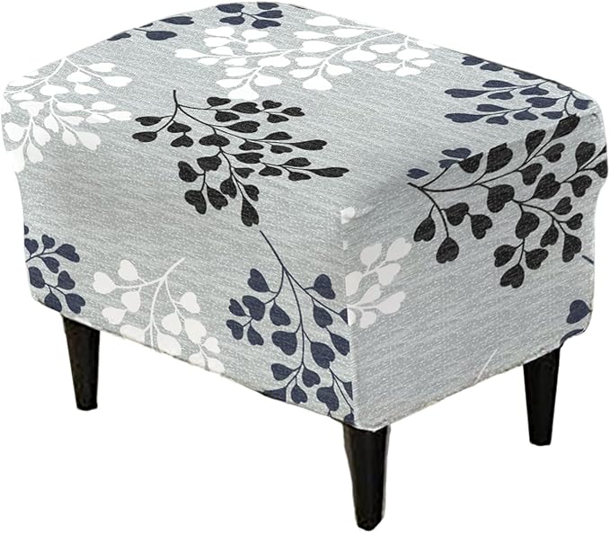 KRFOONN Stretch Ottoman Cover Slipcovers Rectangle Fit Length 55"-63" Footrest Stool Covers Printed Ottoman Cover for Foot Stool Furniture Protector with Non Slip Elastic Bottom, Color 01