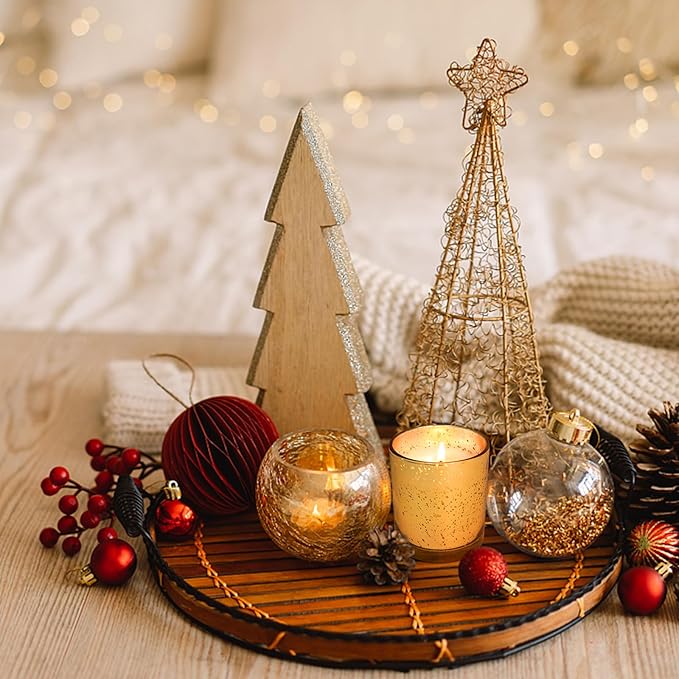 12 Pack Glass Candle Jars-10oz Golden Empty Candle Jars with Bamboo Lids, Bulk Candle Jars for Gold Wedding Centerpieces for Table Decorations, Gold Party Bridal Shower Decorations